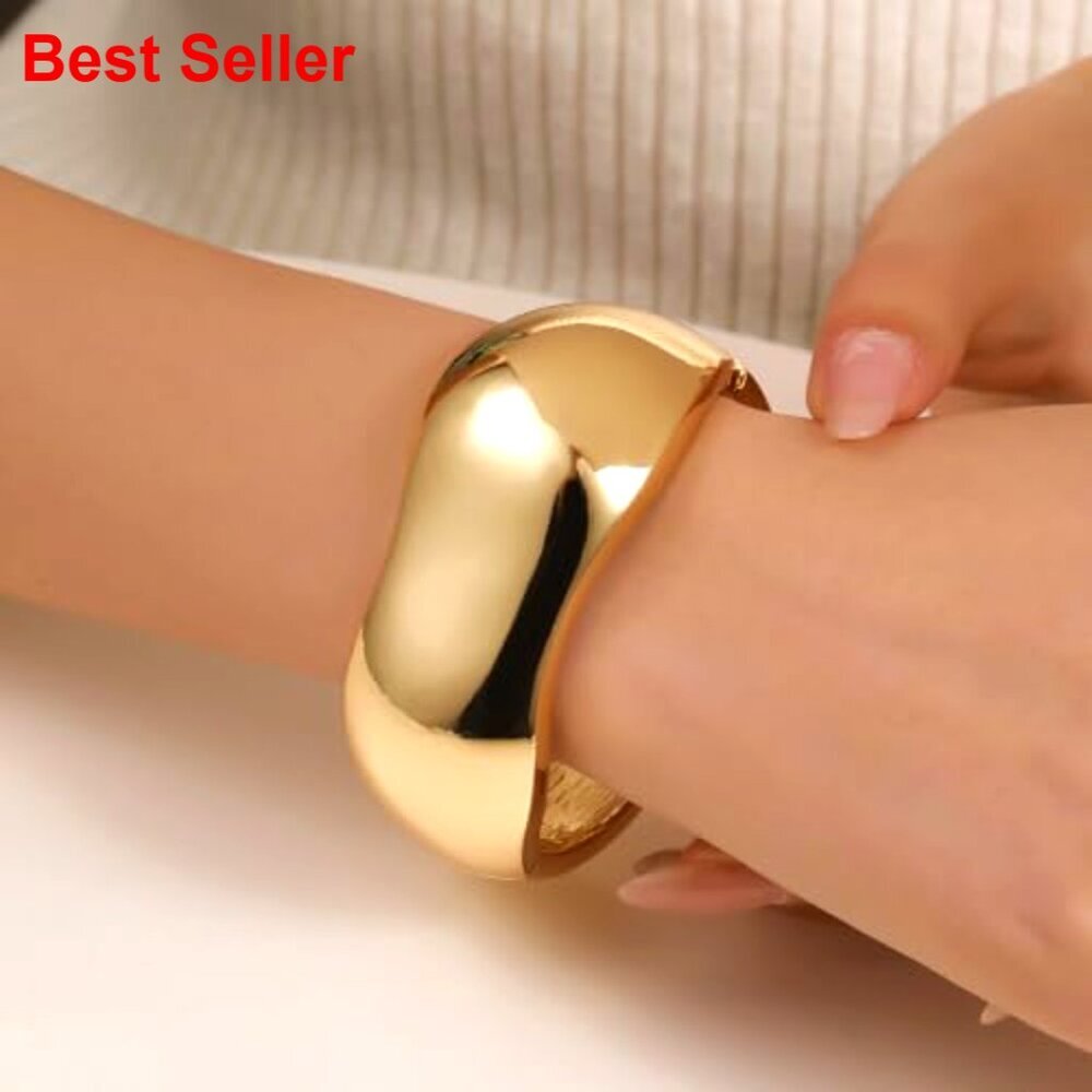 Gold Plated Zinc Alloy Hinged Cuff Bangle Bracelet for Women - Picture 2 of 7